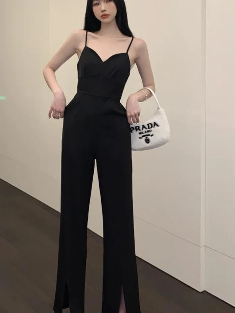 Jumpsuits Women Tender Sexy Lovely Street Wear Korean Fashion Official Pure Chic Summer Daily Slim Backless Pockets Ins Hot Sale