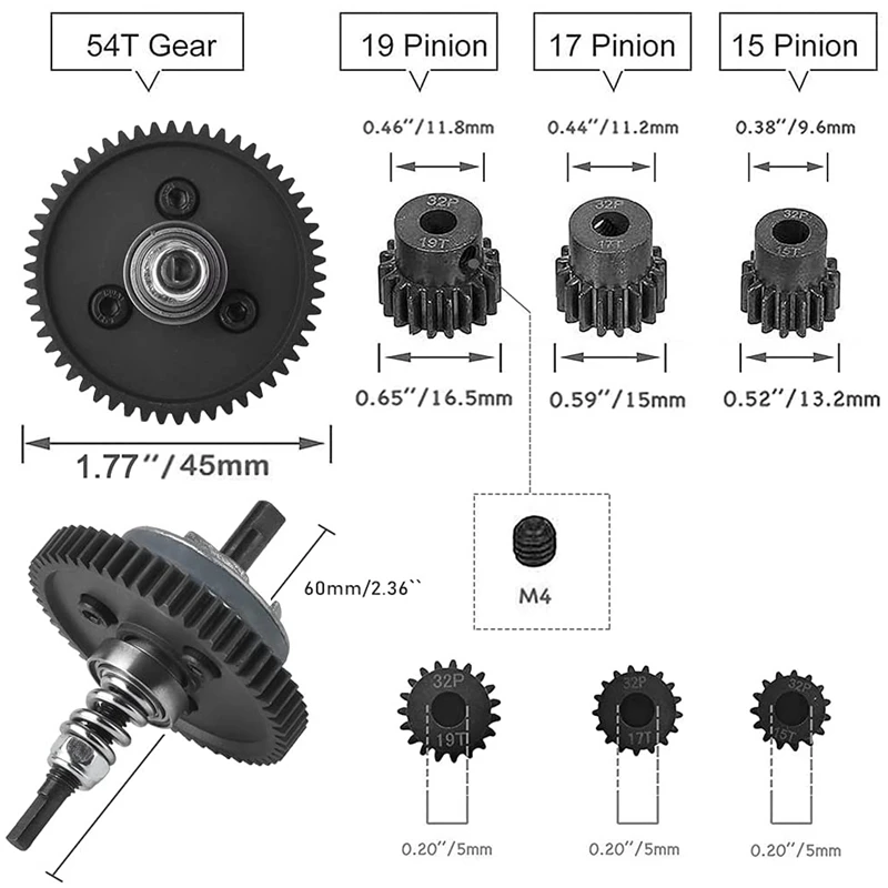 Metal 6878 Differential Gear Slipper Clutch And 32P 15T/17T/19T Pinion Gear Set For Traxxas Slash Stampede Rustler 4X4