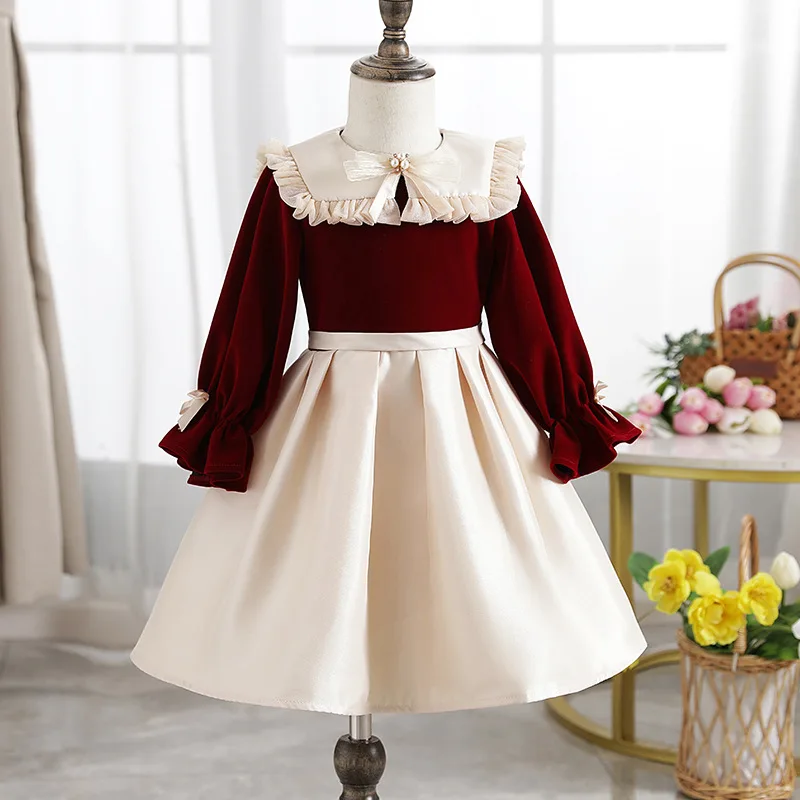 

Girls Long-sleeved Velvet Dress Children's Dresses Princess Dress Girls Birthday Show Clothes Festival Girls Play Clothes