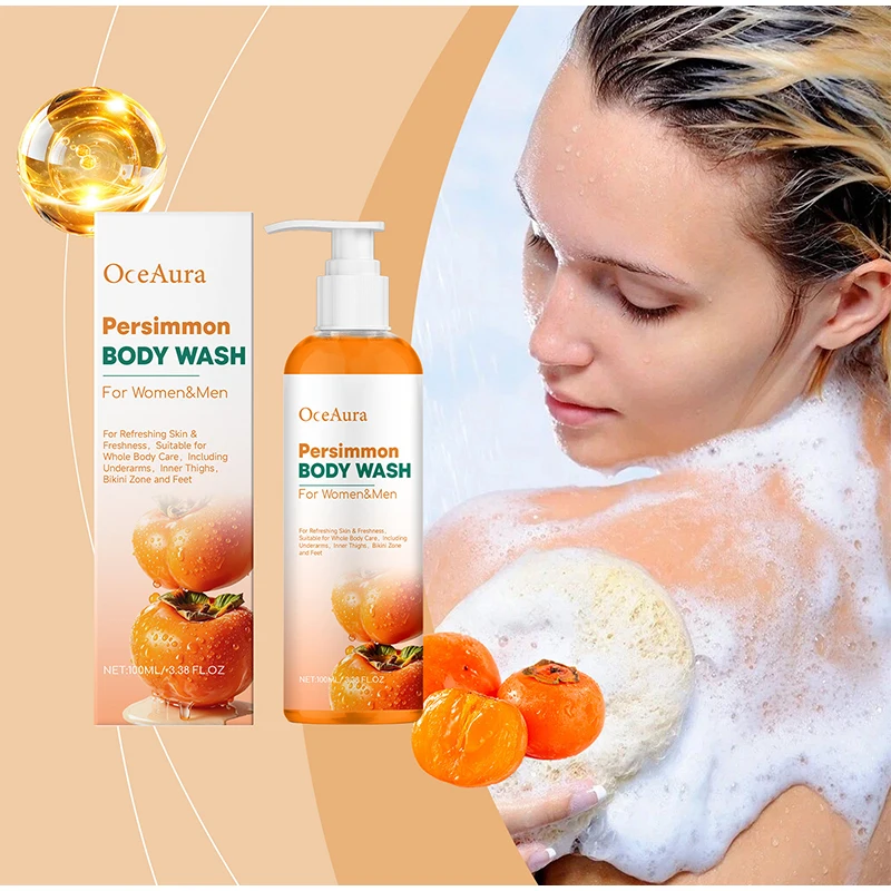 Persimmon Body Wash,Natural Deodorant Moisturizing Refreshing Bath Shower Gel,Gentle Cleansing,Smelly Feet Strong Odor Remove