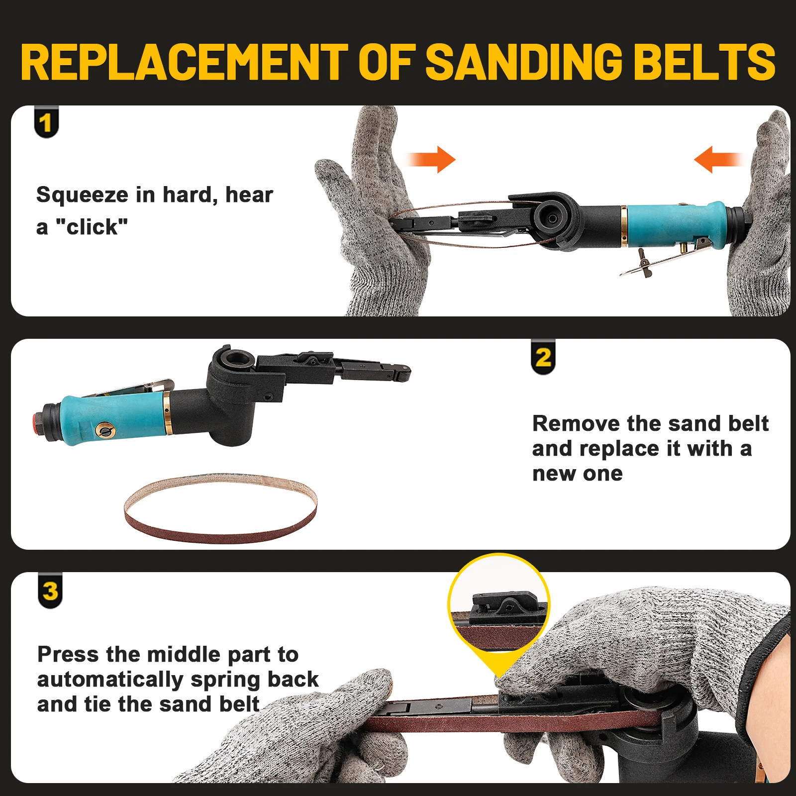 330x10 مللي متر حزام هوائي صغير ساندر أداة تعمل بالهواء المضغوط مع 12 قطعة أحزمة 60/80/120 حصى للألمنيوم الحديد الصلب الخ تلميع المعادن