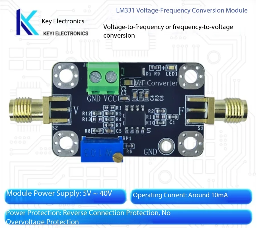 LM331 V/F & F/V Dual Mode Converter Module, 0-10V to 0-10kHz, 5-40V Supply with Potentiometer