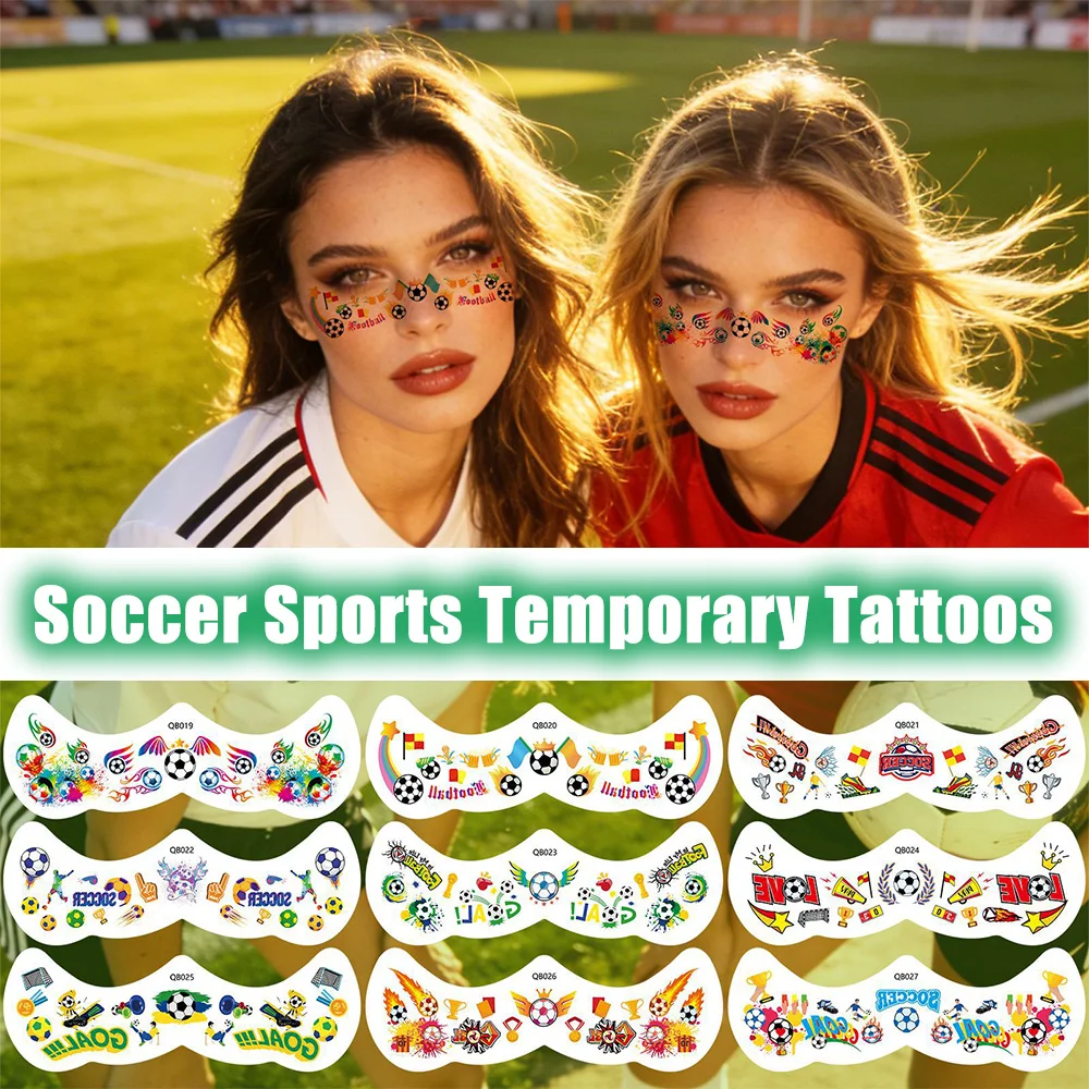 

12 листов временных татуировок с футбольной тематикой, водонепроницаемые, для фанатов, наклейки-тату для лица, для женщин и мужчин, для вечеринок