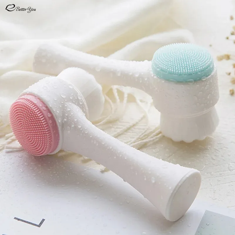 Face Brush Manual Facial Cleansing Skin Care Silicone Facial Scrubber Dual Face Wash Brush Deep Pore Exfoliation Makeup Massage