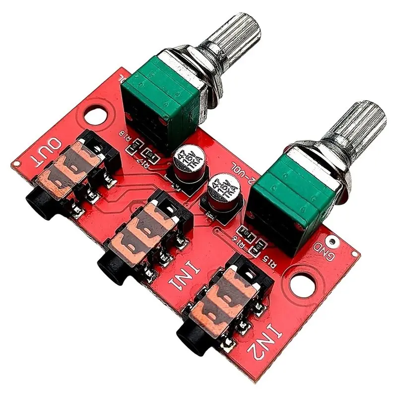 LXYB18B Two Way Dual Channel Stereo Passive Audio Mixer Board 3.5Mm Earphone Signal Input/Output Mixer 2 Inputs 1 Output