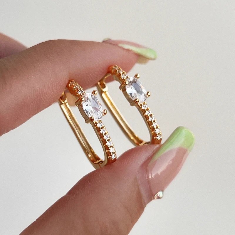 925 Sterling Silver AAA Zircon Ear Clip for Women Gold Plated Punk Pierced Chunky Geometric Ear Cuff Stud Wedding Fine Jewelry ﻿