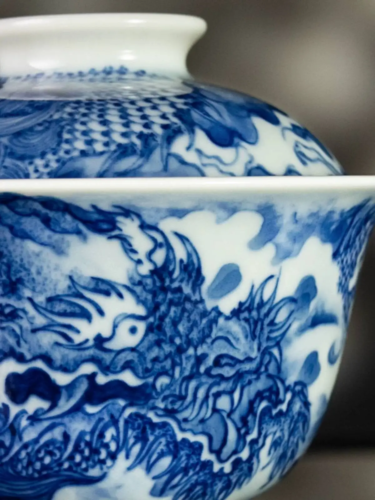 Sacred Mountain Blue And White Dragon Moon Jingdezhen Antique Handmade Set Cover Tea Brewing Bowl