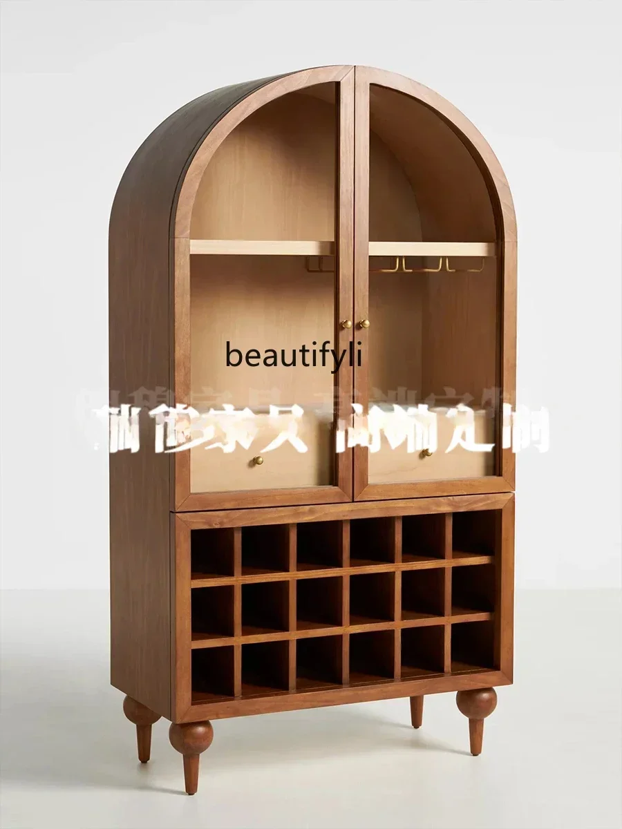 American rural solid wood wine cabinet living room large-capacity display cabinet French medieval wall storage cabinet