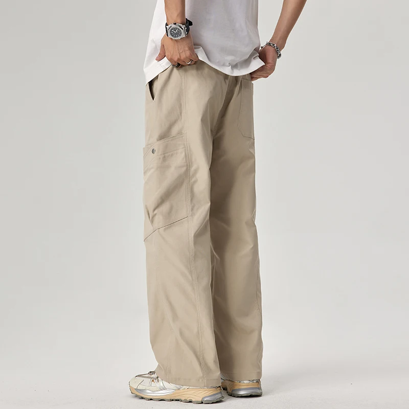 IPPOLICH Men's Spring Casual Work Pants Autumn American Paratrooper Straight Tube Loose Overalls Outdoor Sports Casual Pants