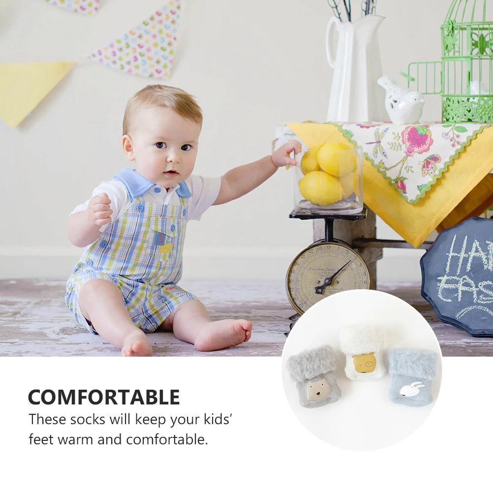 

3Pairs Kids Winter Socks Warm Cartoon Acrylic Thick Breathable Sweat Absorbing Durable Comfortable Socks Children