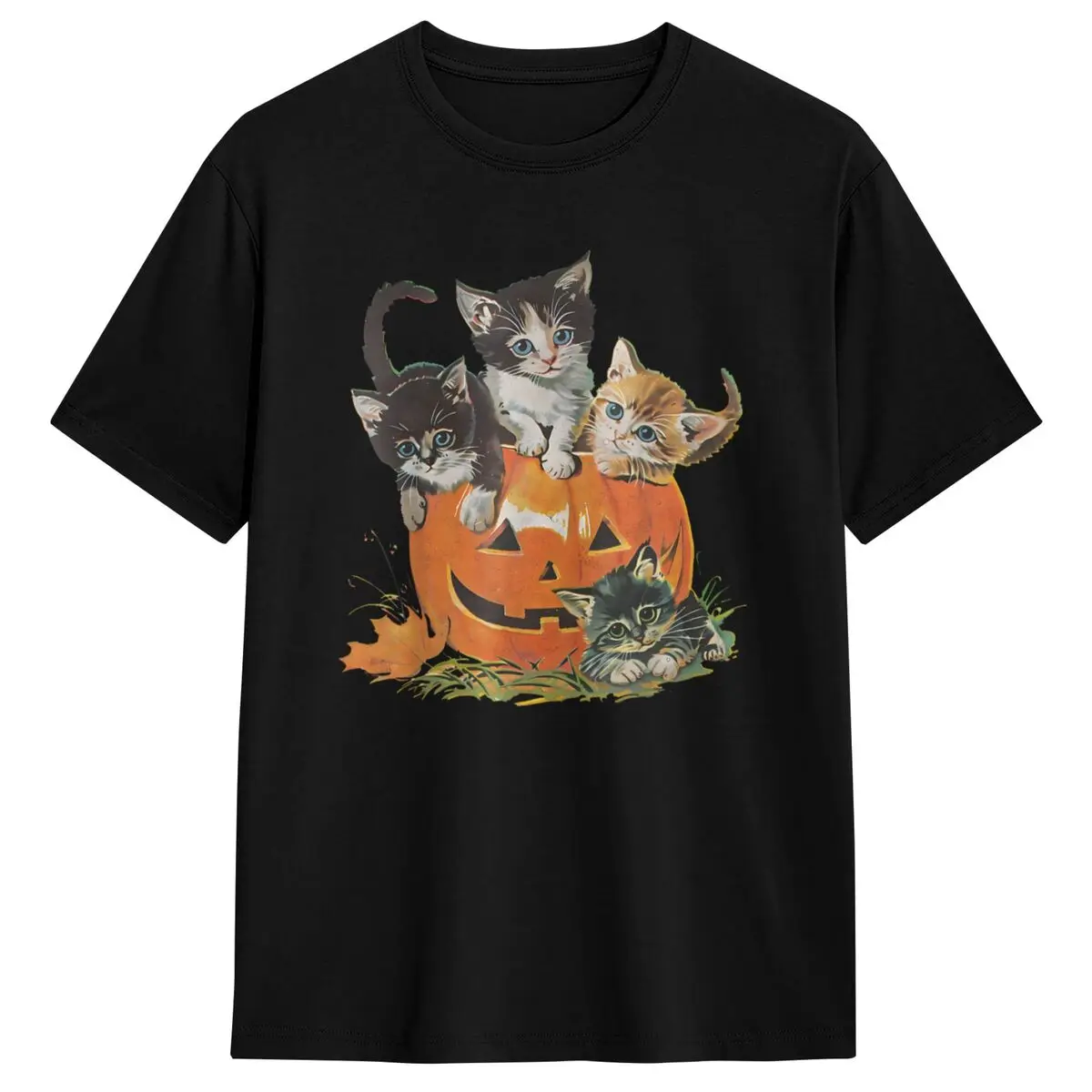

90s Cat Pumpkin Halloween Floral Spooky Season T-Shirt Summer Streetwear T Shirts Novelty Tshirt For Man Short Sleeve Loose Tees