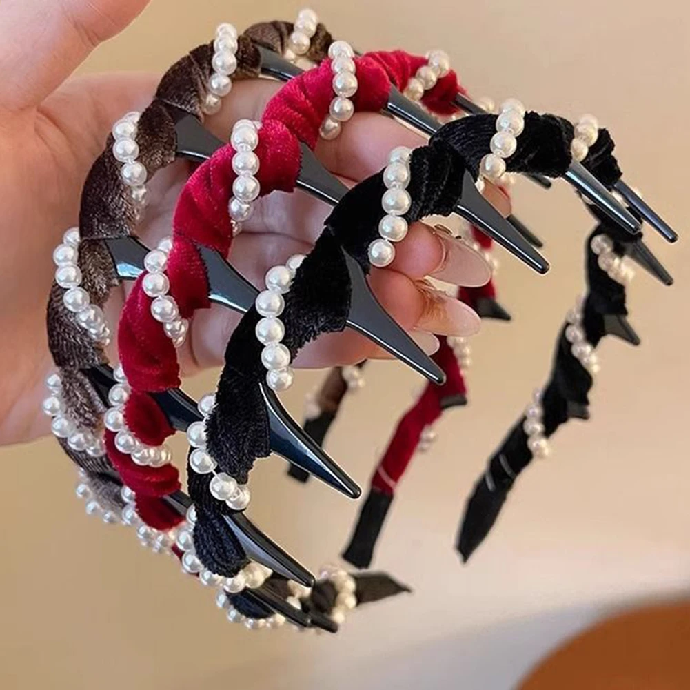 

3 шт., винтажные головные уборы с жемчугом, износостойкие элегантные волнистые обручи для головы, многофункциональные декоративные ленты для волос для женщин и девочек