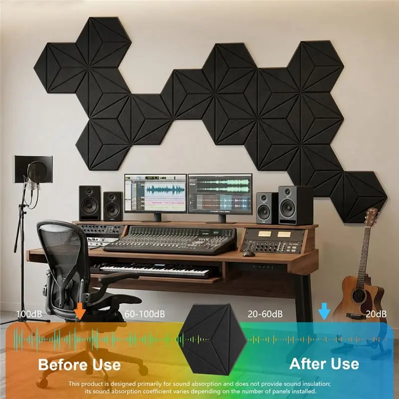 [NEW!A08R】 12 Pack Hexagon Acoustic Panels Sound Proof Foam Panels For Walls Self-Adhesive Noise Reduction Panels,12