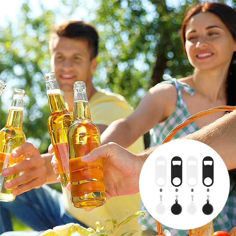 ELEG-10 Pcs Retractable Flat Bottle Opener, Mini Bar Key,Beer Bottle Opener Bartender With Round Reel Clips