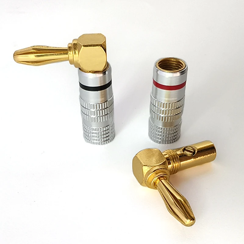 

5/10Pcs 4mm Gold-Plated 90 Degree Right Angle Banana Plug Connectors HiFi Audio Speaker Video Jack Adapter