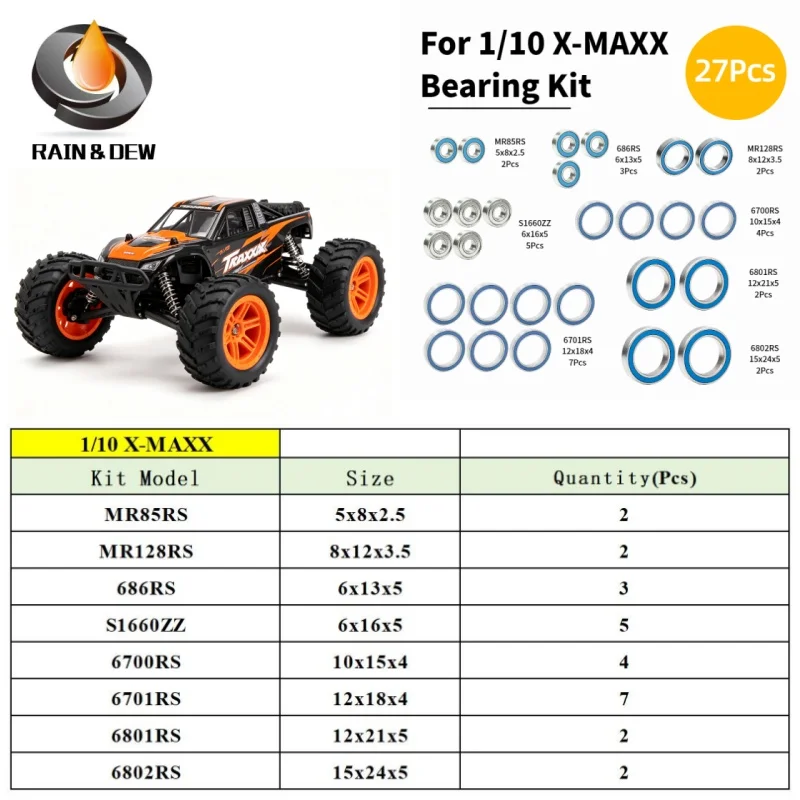 High Quality For Traxxas X-MAXX 1/10 RC Car Ball Bearings Kit Rubber Sealed Precision Bearings Crawler Off-Road Upgrade Parts