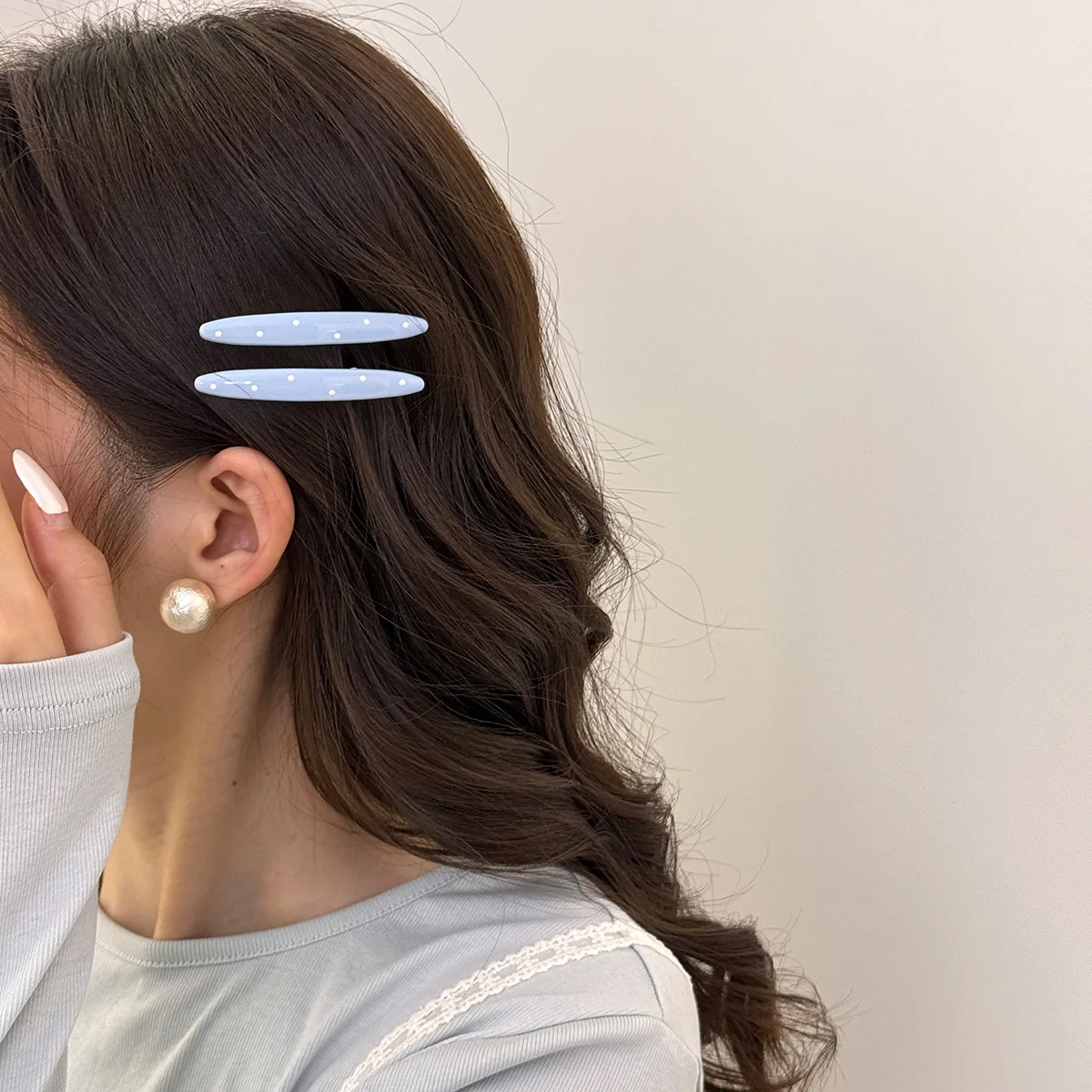 

Заколка для волос в синий горошек, корейская эмаль, дизайн в виде утконоса, кремовый цвет, заколка для нежной челки