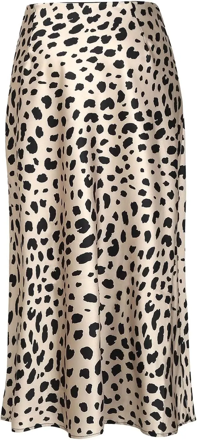 Luxy Trio المرأة ليوبارد طباعة تنورة العصرية الصيف ميدي طويل طول الحرير الساتان عالية الخصر التنانير المرنة