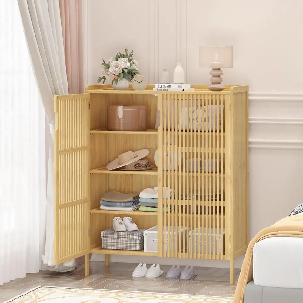 خزانة أحذية من الخيزران مكونة من 5 طبقات للمدخل - منظم تخزين حديث لغرفة المعيشة وغرفة النوم والممر والخزانة - يحمل 25 زوجًا