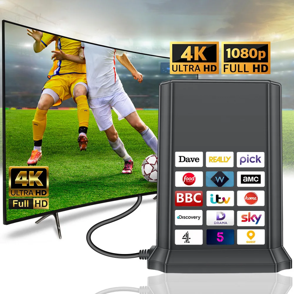 هوائي تلفزيون داخلي لجميع أجهزة التلفاز الذكية HD Digital مع إشارة مكبر للصوت للقنوات المحلية يدعم 4K ATSC DVB-T DMB-T ISDB-T