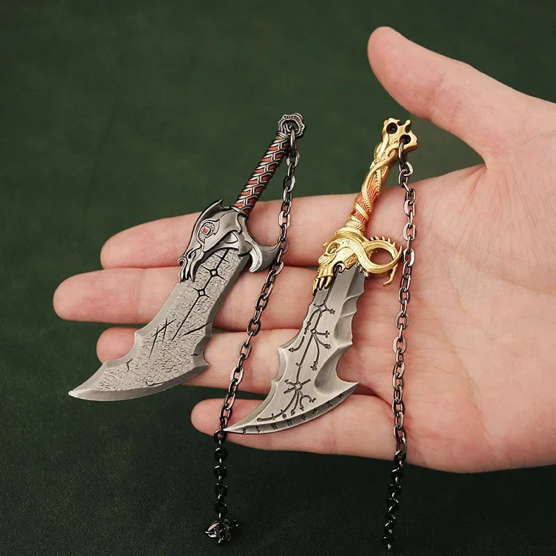 God of War Weapon 9cm Blades of Chaos Runic Kratos Sword Game Periphery Metal Alloy Keychain Katana Sword Real Steel Gift Toys