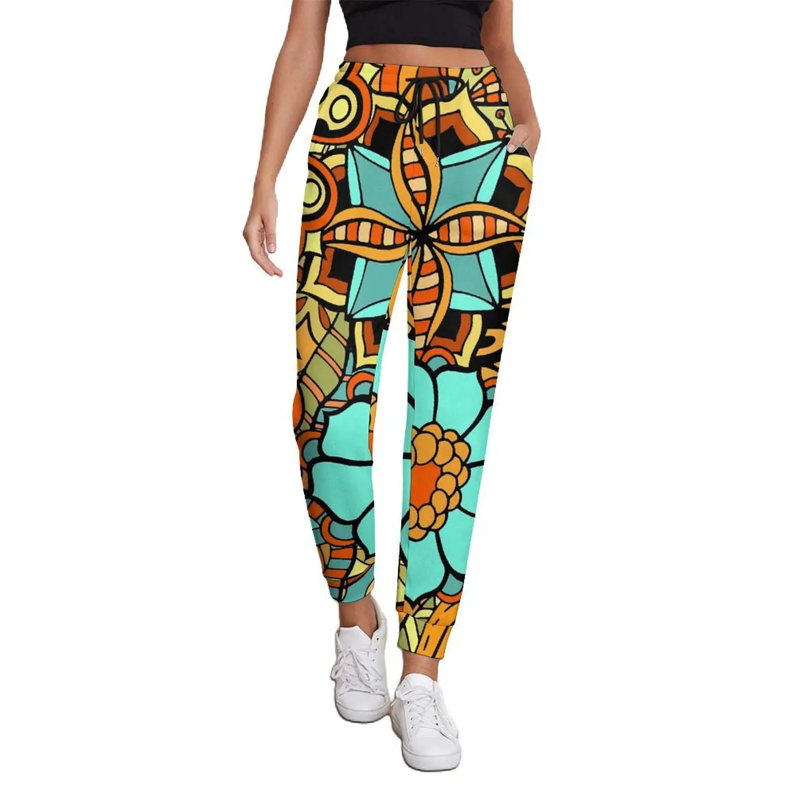 Vintage Ethnic Pants Spring Colorful Flower Print Modern Sweatpants Ladies Y2K Custom Trousers Big Size