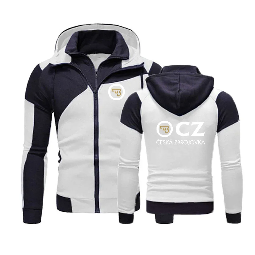 2024 Men CZ Logo Patchwork Hooded Sweatshirt Autumn Ceska Zbrojovka Print Harajuku Cotton Hip Hop Fake Two Pieces Design Hoodies