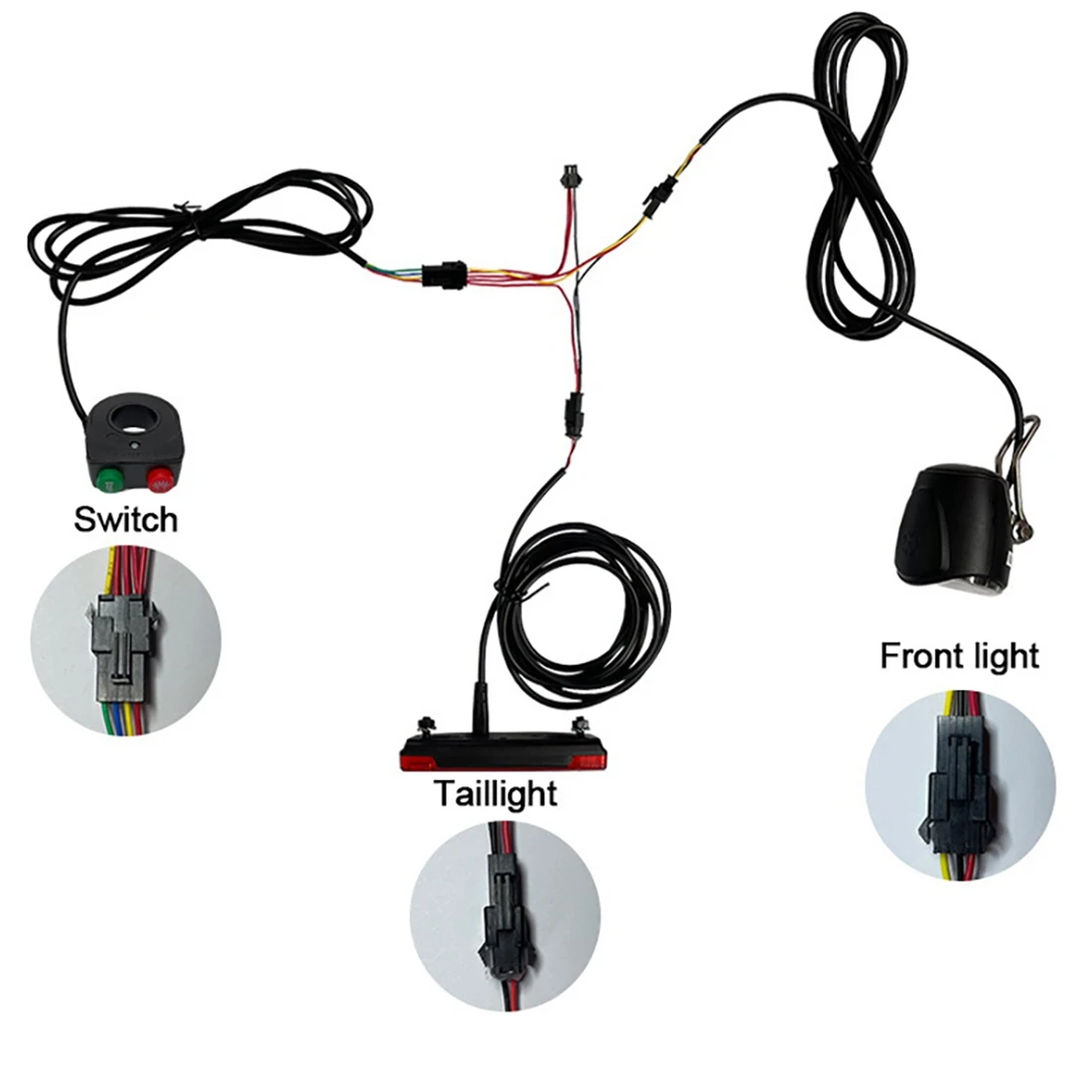 Electric Bicycle Front Rear Light Set 12-72V Ebike Headlight Tail Light Connection Wires Kit Cycling E-Bike Accessories