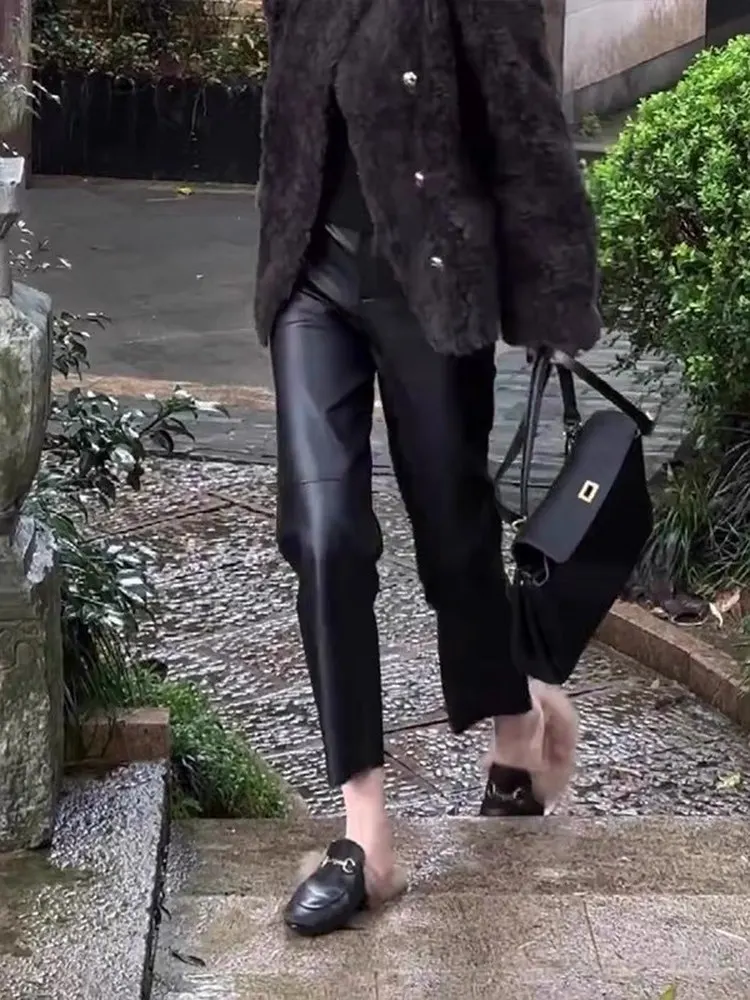 

eepskin Genuine Leather Pants European Sle Nine Points Women's 2026 New High-End Commute Straight Leg e Tube Pants