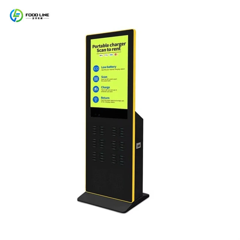 Vertical Large Touch Screen Self Service Portable Charger Station 24 Slots Slim Freestanding Shared Power Bank Rental Type-C