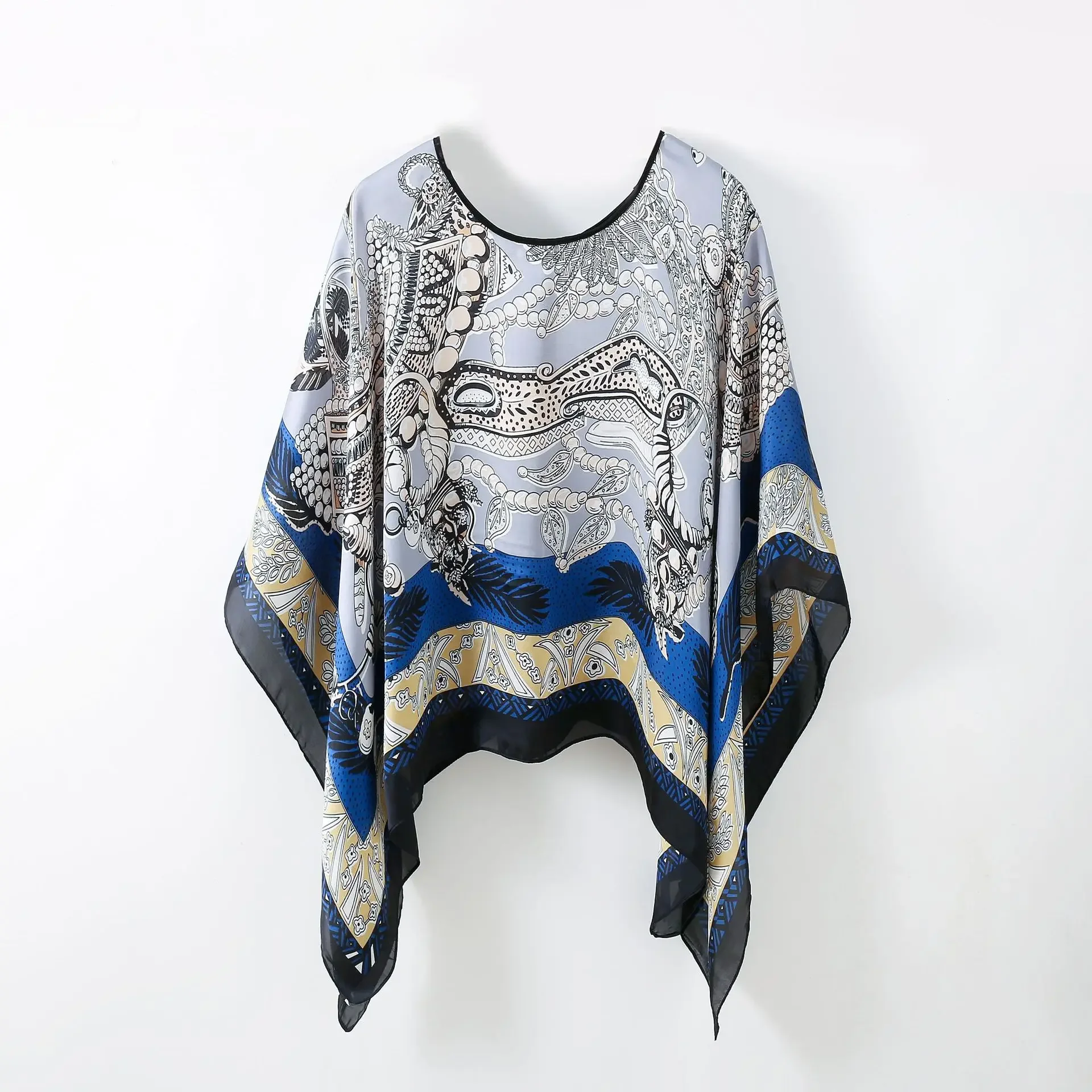 Simulated Silk Pullover Shawl Sweater Summer Cape Beach Sun Protection Women's Beach Towel Versatile Gauze Scarf Multifunctional