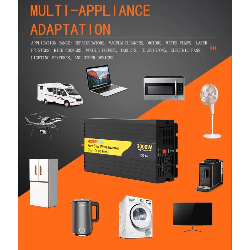 3000W-B Pure Sine Wave Inverter: 12V/24V/48V To 220V Outdoor Power Converter, High-Power Vehicle Inverter