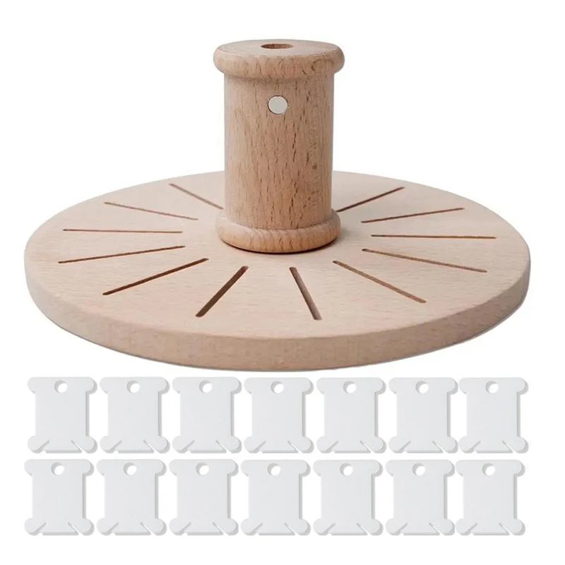 Bobbin Rack For Embroidery Round Wooden Floss Bobbin Holder Beech Storage Organizer For Embroidery Hair-Braiding Sewing