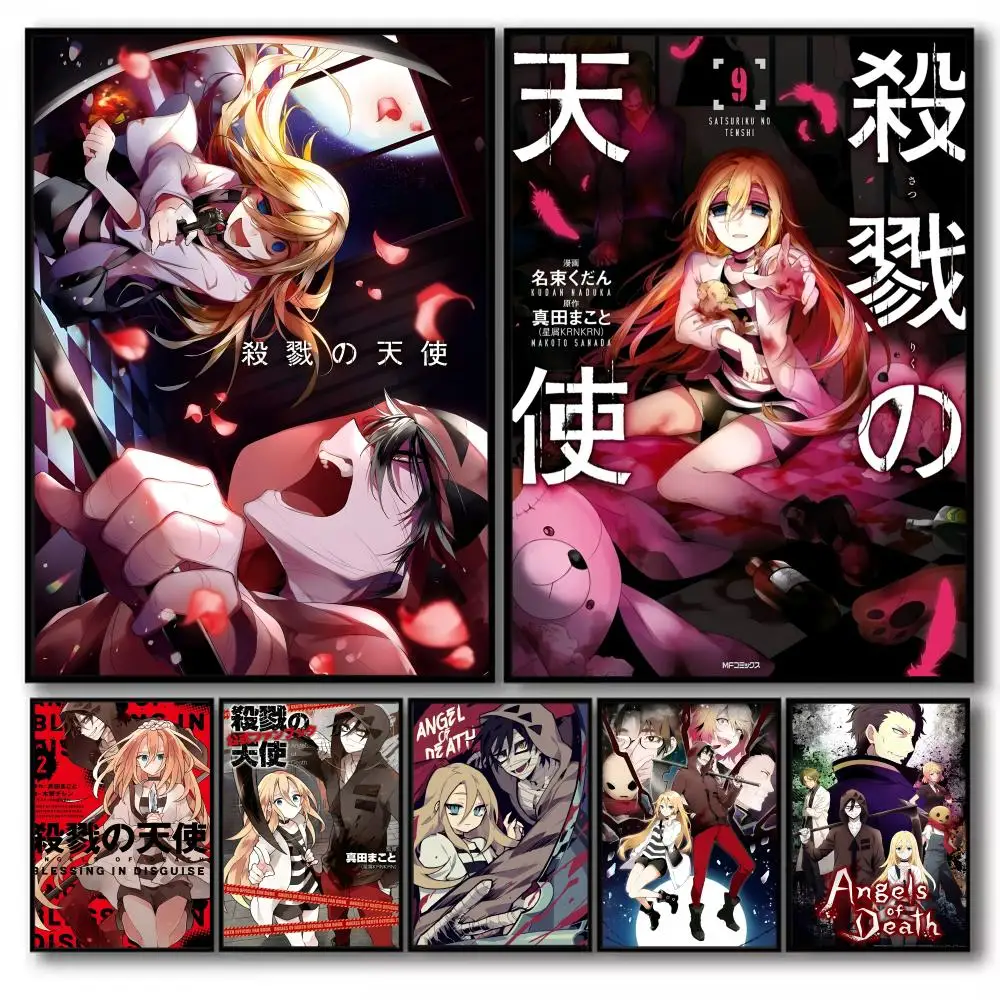 Anime A-Angels Of DeathES Poster-Aufkleber, selbstklebend, Malerei, Wanddekoration, Wandaufkleber für Schlafzimmer, Wohnzimmer, Zuhause, HD-Geschenk