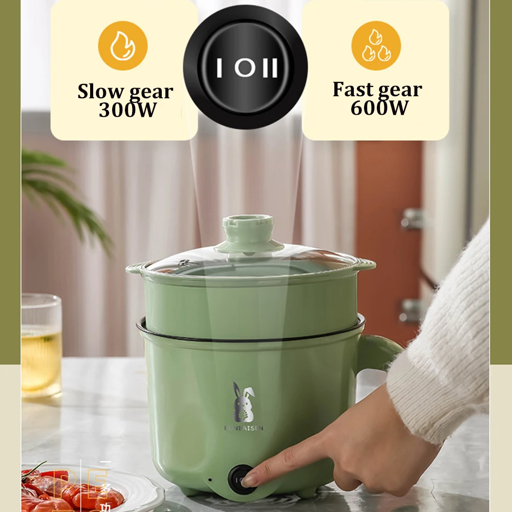 Mini fogão elétrico antiaderente, panela de cozimento doméstico, única camada dupla, vaporizador de aço inoxidável, panela quente, 110V, 220V, 1.8L