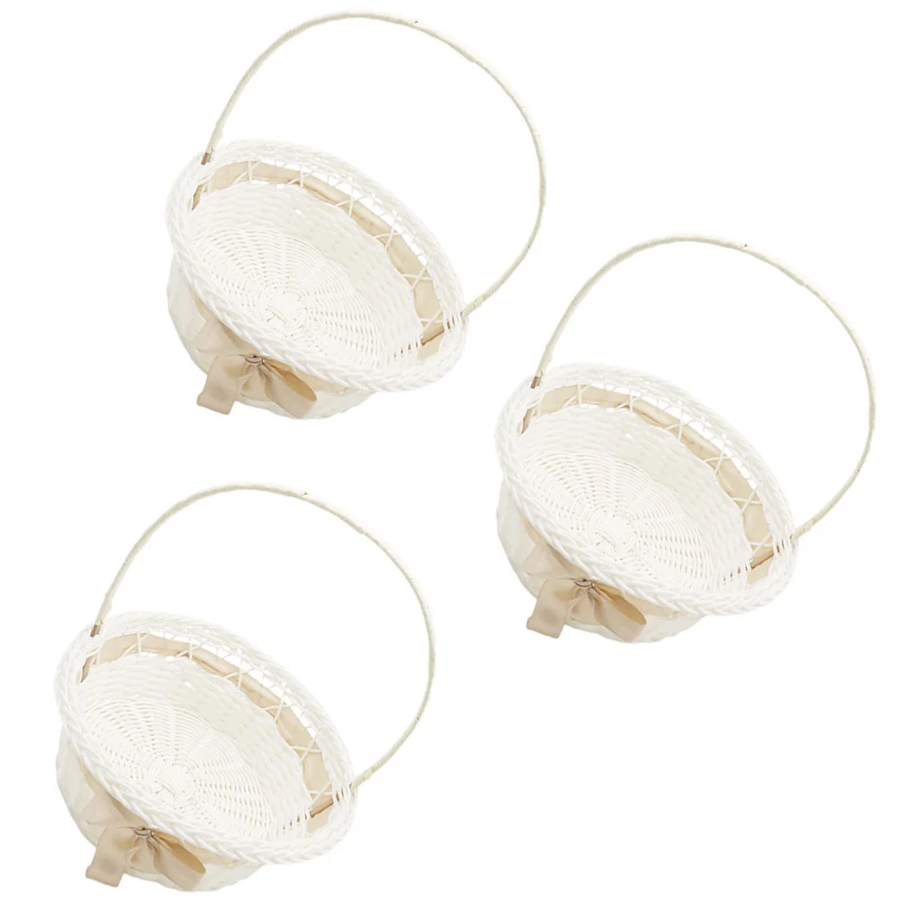 

3pcs Handmade Woven Storage Flower Basket With Handle Decorative Flower Holder Multi-Function Gift Basket For Home Wedding