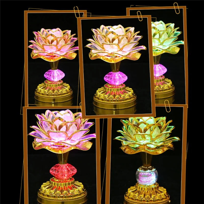 

2Pcs LED Lotus Buddhist Lights Buddha Lotus Lamps Plug In Or Battery-Operated Buddhist Lamp US Plug