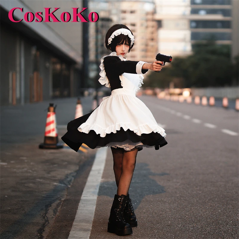 

CosKoKo [Customized] Traditional Black And White Maid Dress Cosplay Anime Gorgrous Sweet Lovely Maid Outfit Role Play Clothing