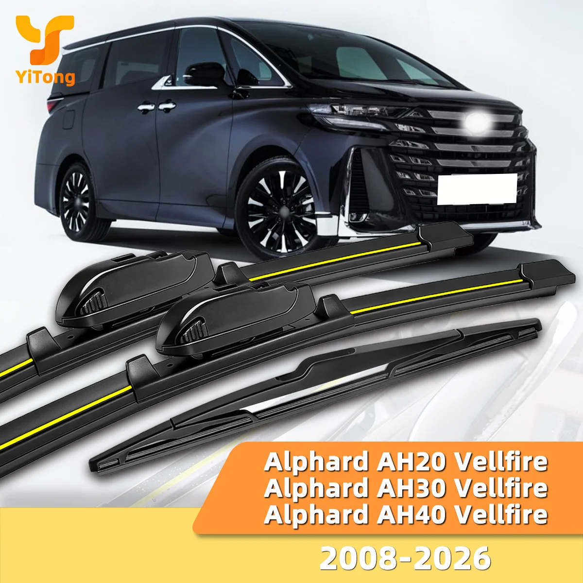 Yitong Geeignet für Toyota Alphard AH20/AH30/AH40 Vellfire 2008-2026 Front- und Heckscheibenwischer Langlebiges Zubehör 2018