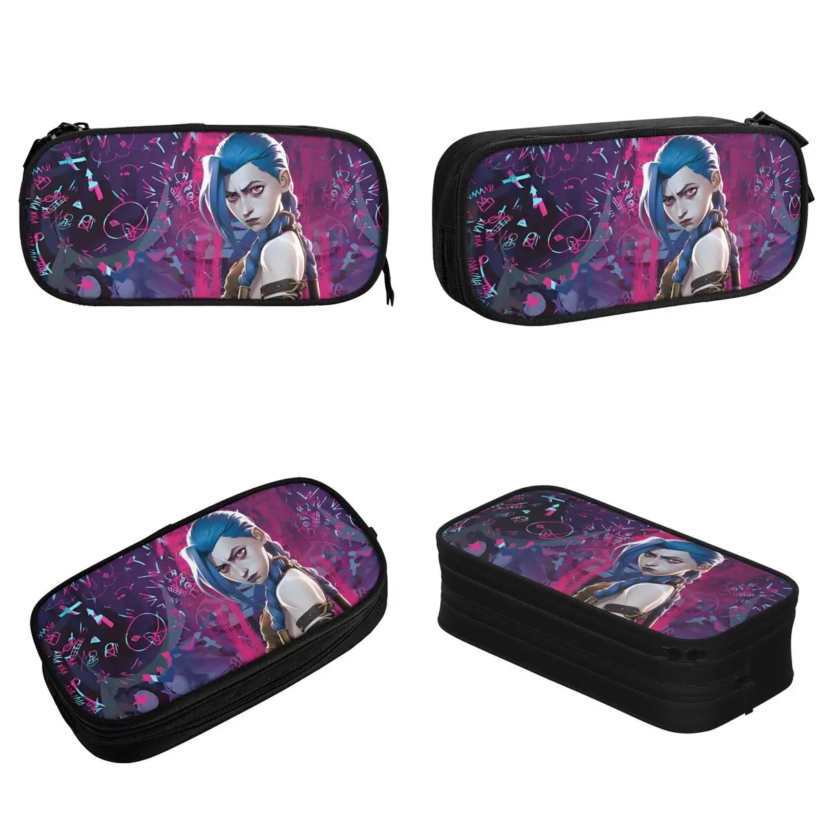 Jinx Arcane Pencil Case Fashion League Battle Game Legends Pen Box Bag Girls Boys Large Storage Students School Pencilcases