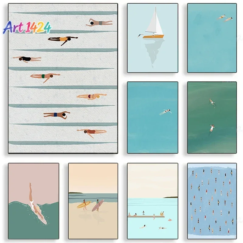 1pc frameless canvas painting Summer Swimming Pool Party Atmosphere Beach Ocean Boat Wall Art Prints Nordic Poster Canvas Pai