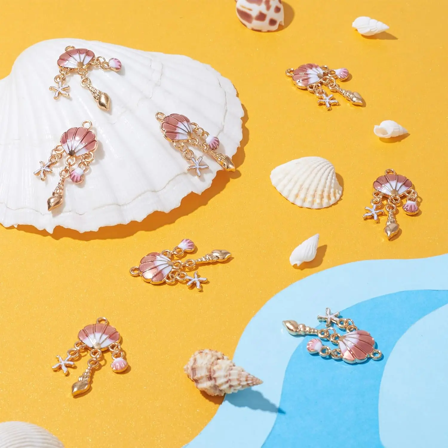 Shell Charms Pendants with Starfish Conch Seashell Alloy Enamel Pendants Green Ocean Beach Charms for Jewelry Making Necklace Br