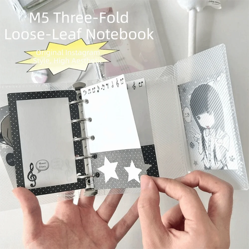 Stationery Music Theme M5 Binder Notebook PP Twill Tri-Fold Photo Album Tie Closure Inner Page Portable Planner Card Organizer