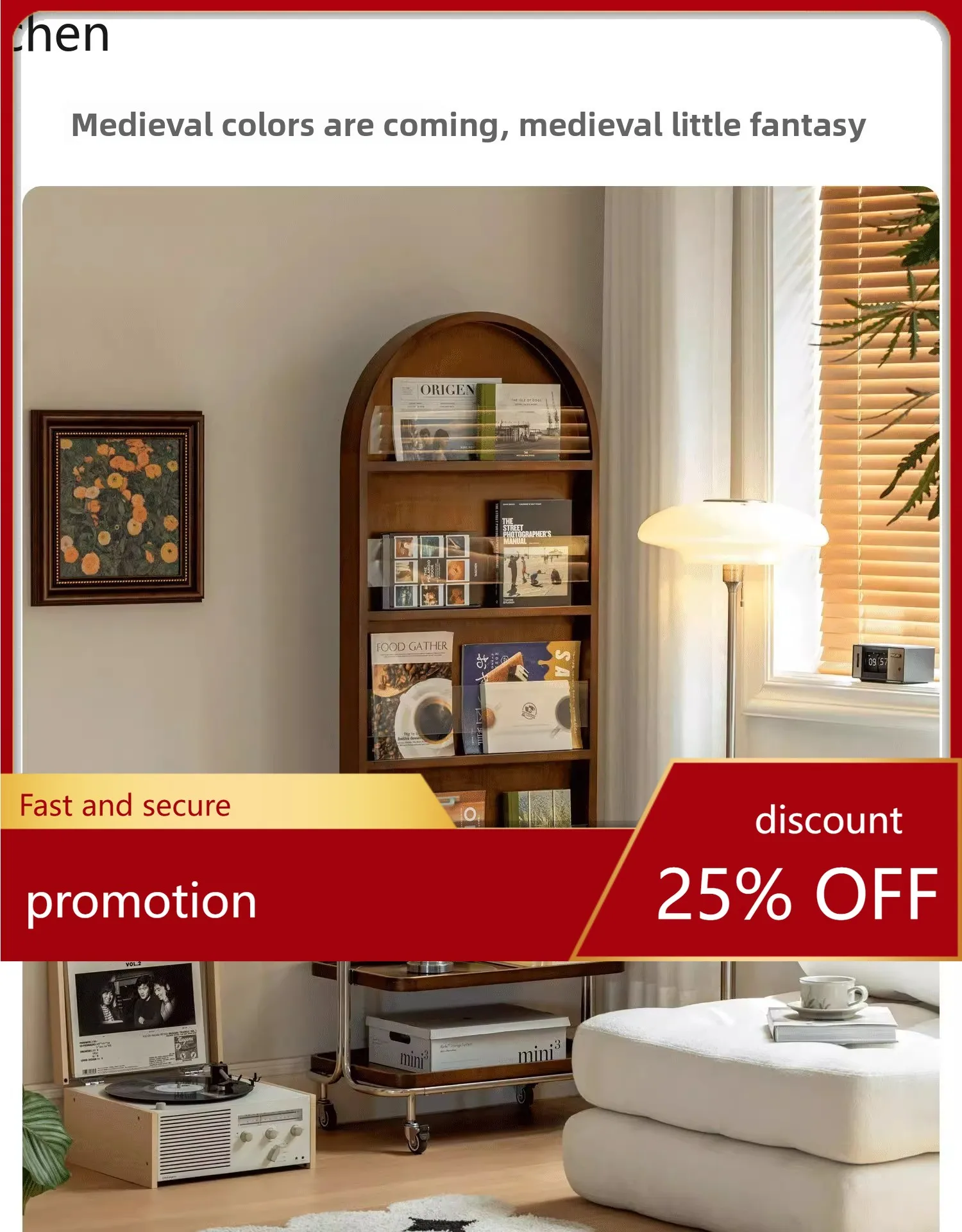 

ZML Storage Mirror Movable Mirror Storage Magazine Rack Solid Wood Floor Mirror Home Simple