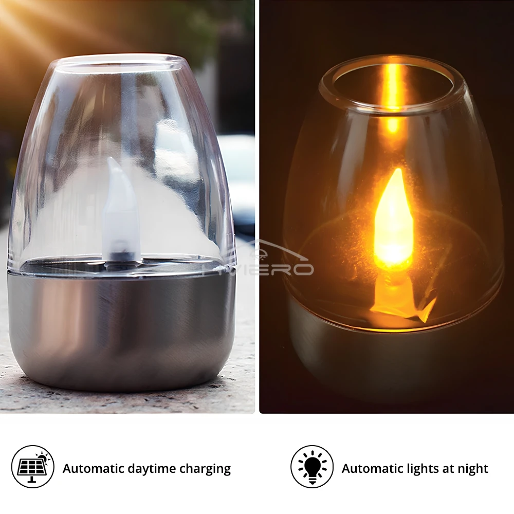 Lampa słoneczna LED Świeca ze stali nierdzewnej Zewnętrzny dziedziniec Dekoracyjna atmosfera Lampki nocne Halloween Świeca Kolacja Lamping