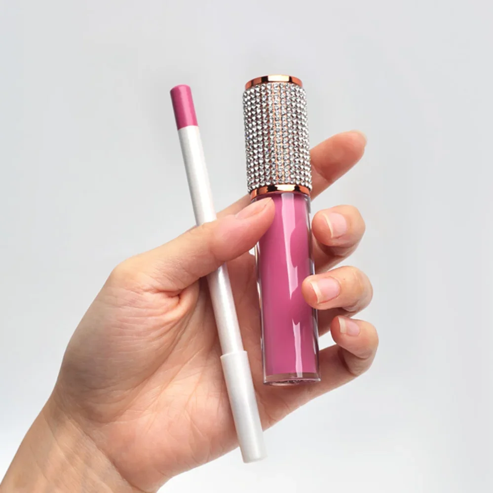 

Diamond Tube Non-stick Cup Private Label Matte Liquid Lipstick + Lip Liner Set Easy To Wear Waterproof Lip Kit Custom