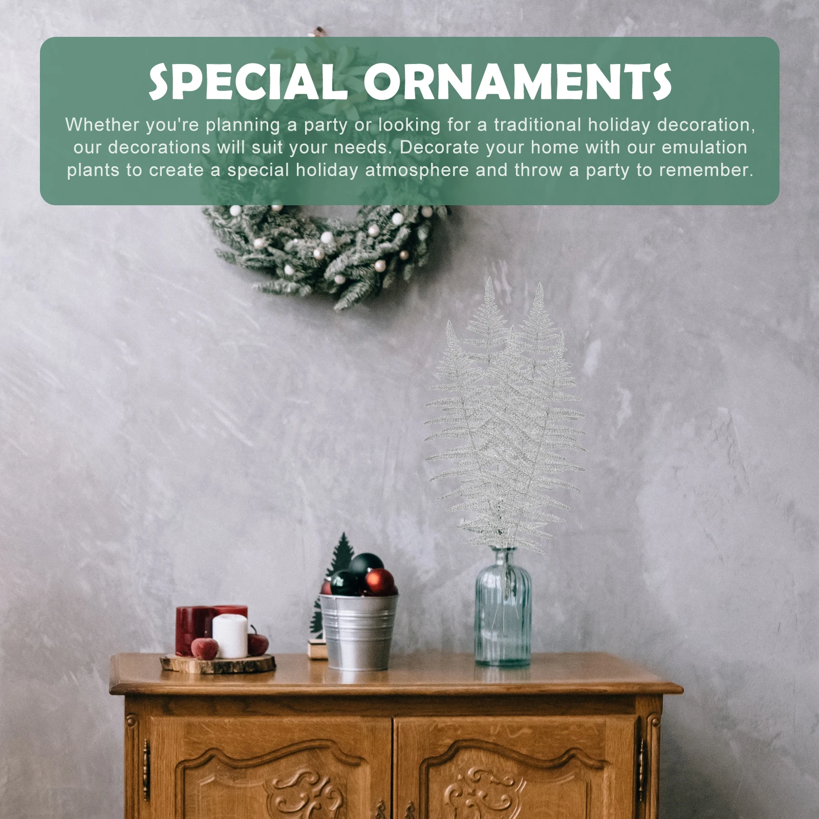 

6 Pcs Christmas Artificial Leaves Picks Simulated Leaf Decor Fake Floral Holiday Home Decoration Wedding Party nament Silver