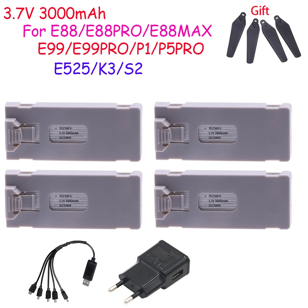 3.7V 3000mAh ชุดแบตเตอรี่สําหรับ E88 E88PRO E525 E525 PRO E99MAX P1 P5 K3 Mini Drone FPV Quadcopter แบตเตอรี่อุปกรณ์เสริม Rc อะไหล่ 1-10P