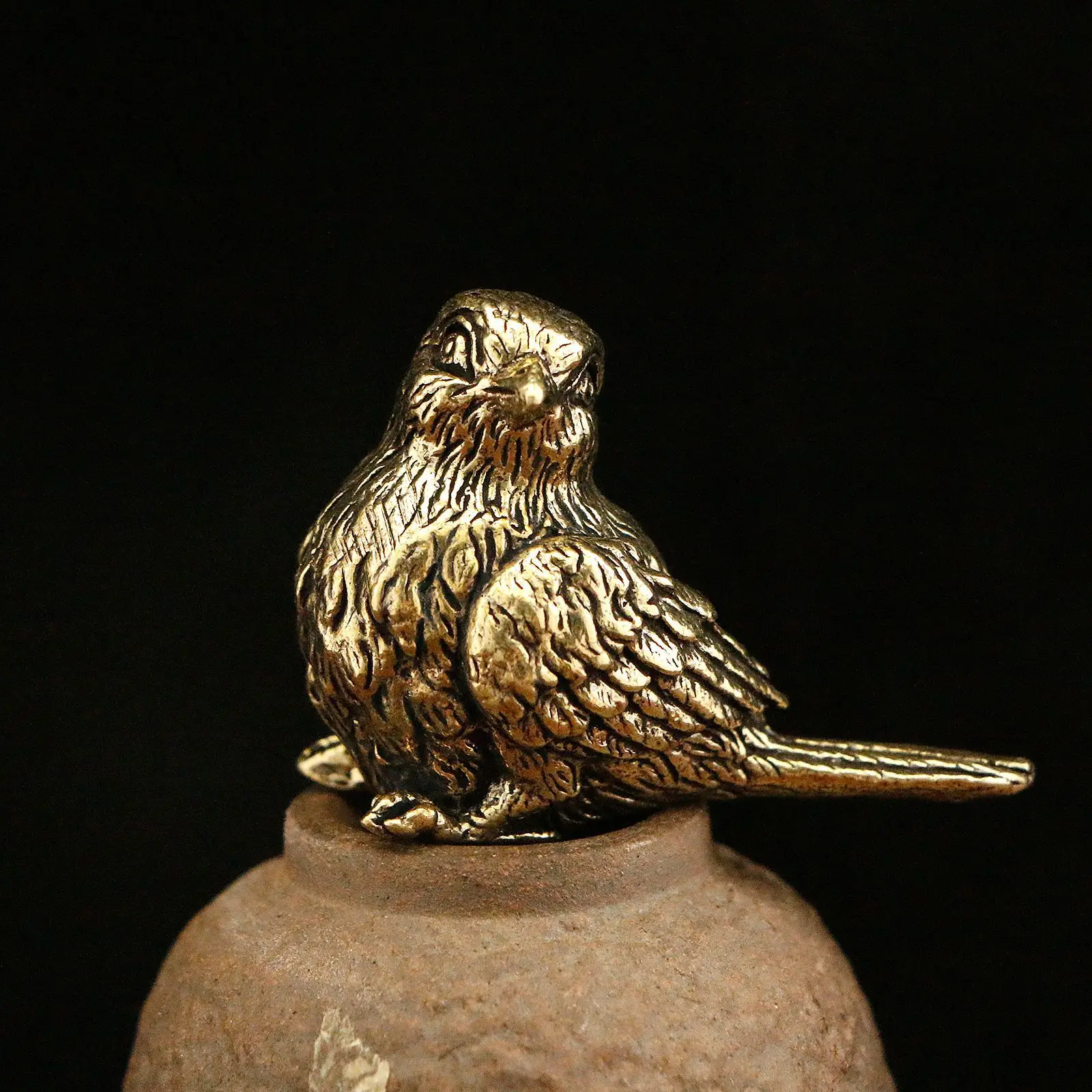 Antike Messing-Spatz-Statue, Vogel-Skulptur, massives Messing, Vogel, Heimdekoration, Sammlerstück, Mini-Tierfigur für verschiedene Raumanten – Detail 7
