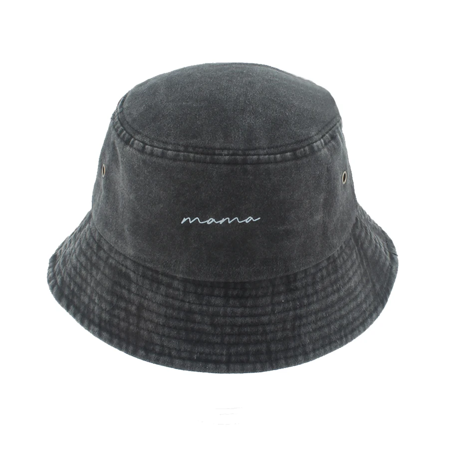 Mama Druck Gewaschen Denim Eimer Hut Frauen Männer Sommer Fischer Kappe Mode Straße Hip Hop Hüte Im Freien Sonnenschutz Sonnenhut